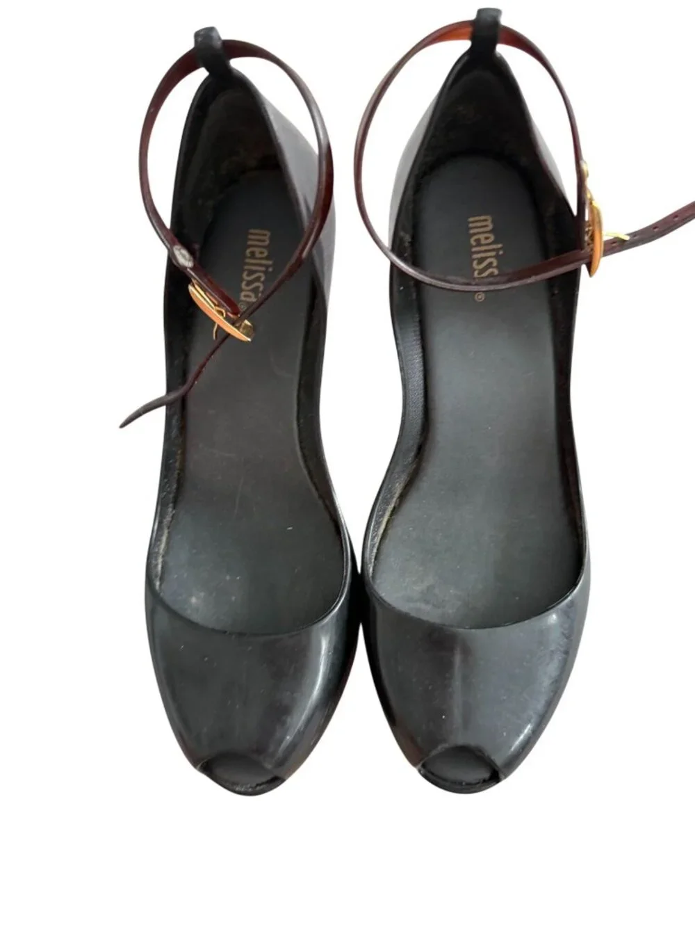 MELISSA Women's Black Ankle Strap Wedges Size US 7